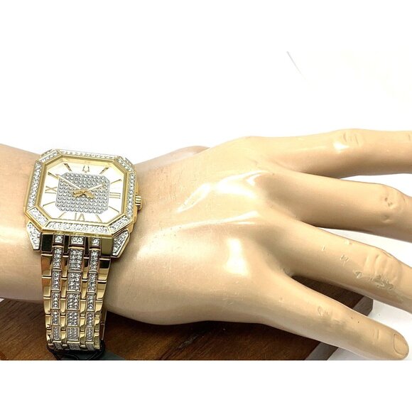 Bulova Men's Watch 98A295 Octava Quartz Crystal Pave Gold Stainless Steel 40mm - Picture 5 of 14